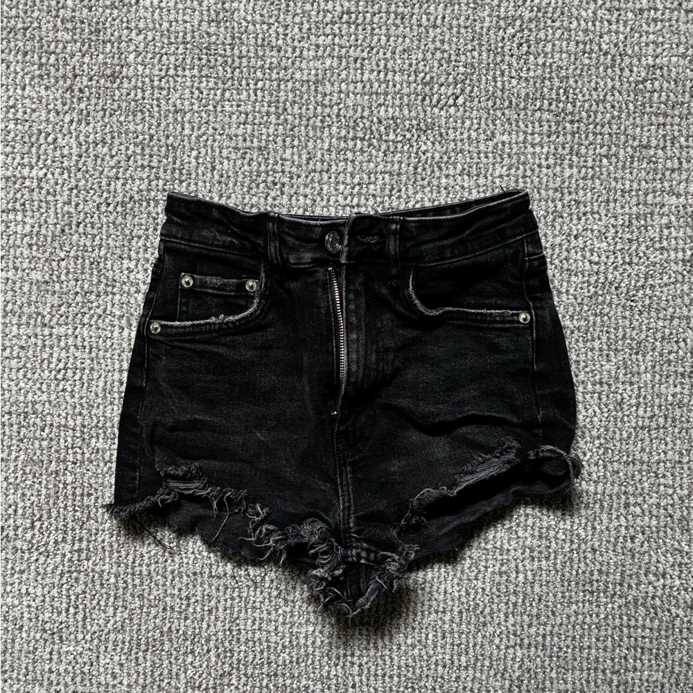 Zara Black Jean Shorts Distressed High-Waisted